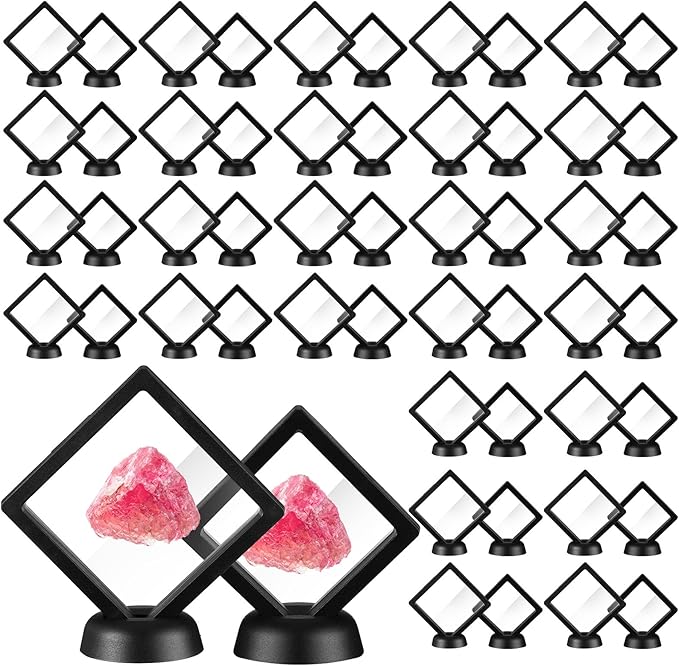 FairySandy 60 Pcs Floating Display Case Box, 3.5 Inch, 2.76 Inch, Black | 3D Floating Frames with PE Film for Challenge Coin, medal, Jewelry Storage Box, Small Display Holder, Stand Base Included by FairySandy