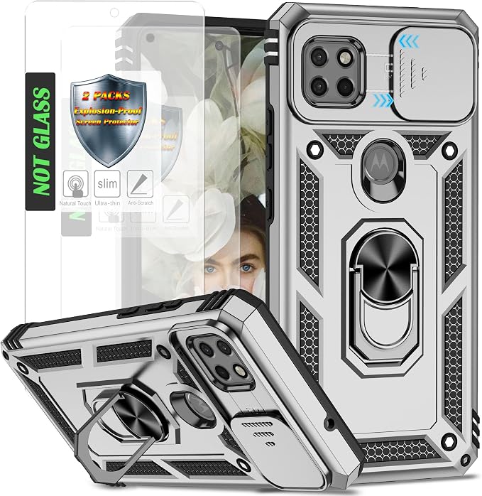Cellular Phone Case for Moto One 5G Ace, Military Grade Shockproof with Kickstand, Grey by AYMECL