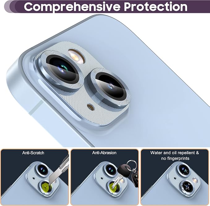 Suoman for iPhone 14 6.1 inch/iPhone 14 Plus 6.7 inch Camera Lens Protector, 9H Tempered Glass Film, [Does not Affect Night Shots] Metal Lens Protective Cover- Blue - Image 5