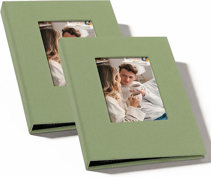Small 4x6 Photo Album 24 Pockets Linen Cover Light Green 2 Pack | Linen Cover, Front Window, Portable Mini Picture Book, Travel Wedding Memories by Remowith