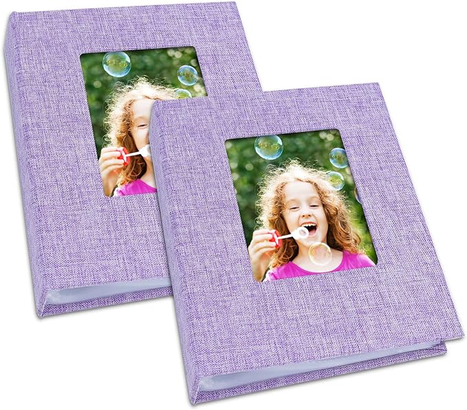 Vienrose 4x6 Mini Photo Album, 2 Pack, 52 Photos, Purple | Linen Cover, Photo Book, Baby Memory Book, Artwork Postcards Storage by Vienrose