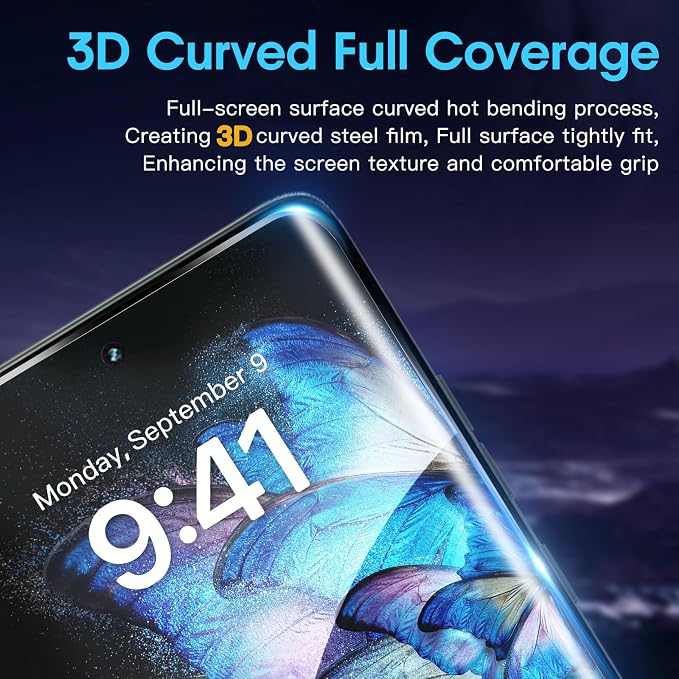Didisky 2 Pack Screen Protector for Motorola Moto Edge 2025, Edge 60 Fusion, 60 Pro Tempered Glass, 3D Curved Full Coverage, Bubble Free, Anti Scratch,HD Clear,Easy to Install,9H Hardness - Image 4