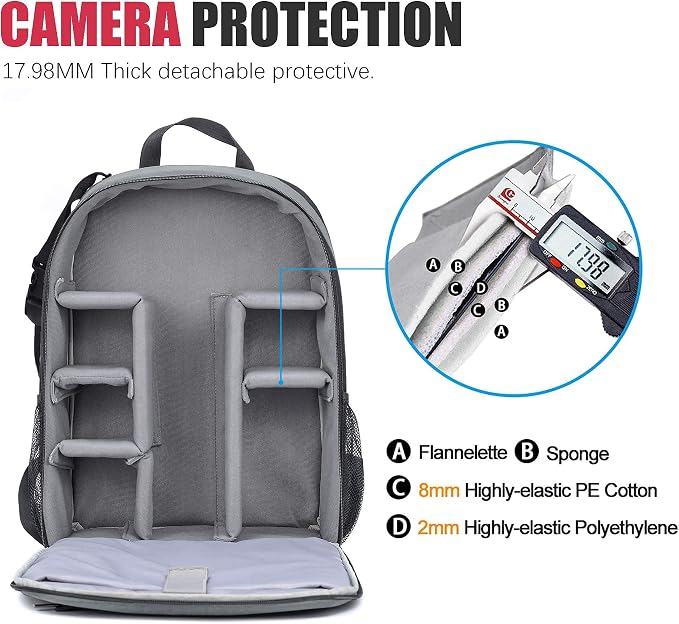 Cwatcun Camera Backpack, Water-resistant DSLR SLR Bag for Canon/Nikon/Sony | Professional for SLR DSLR Mirrorless Camera Bag Case And Lens And1DSLR body+3-5 lenses+flash+tripod+14" iPad. - Image 7