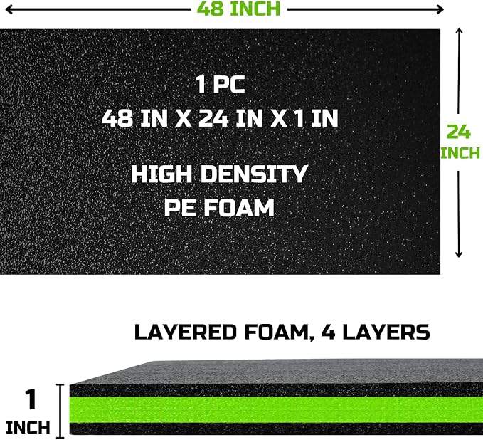 ONREVA Tool Box Foam Organizer 48x24x1 inch 1PC, Kaizen Sheets for Pro Tool Control, Custom Tool Shadow Inserts for Cases & Drawers, High Density Polyethylene Foam, Black with Green - Image 2