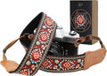 Padwa Lifestyle Red Vintage Embroidered Camera Strap - 2" Wide Cowhide Head Camera Straps,Pure Cotton Woven Adjustable Shoulder & Neck Strap for All DSLR Cameras,Great Gift for Men&Women Photographers by PadwaLifestyleCameraStrap