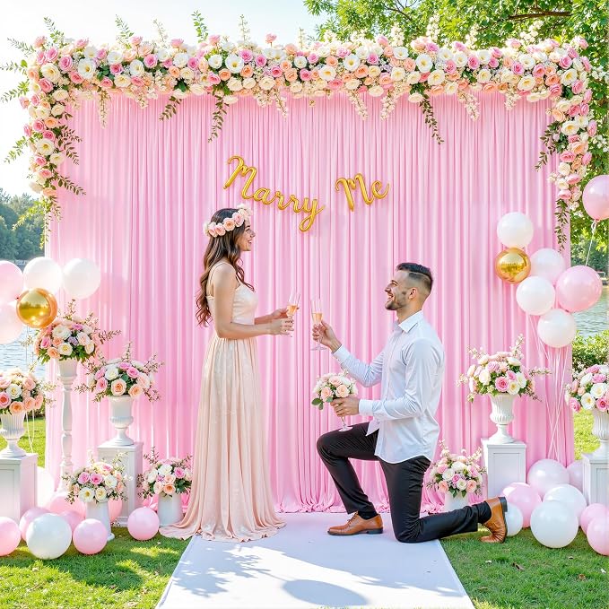 10 Panels Pink Backdrop Curtain for Parties Baby Shower Wrinkle Free Pink Photo Curtains Backdrop Drapes Fabric Decoration for Wedding Birthday Party 50ft(W) x 10ft(H) - Image 9