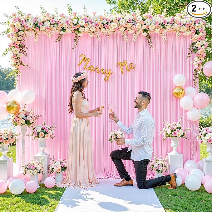 Pink Backdrop Curtain for Parties Baby Shower Wrinkle Free Pink Photo Curtains Backdrop Drapes Fabric Decoration for Weddings Birthday Party 5ft x 8ft,2 Panels by Tao-GePartyDecorations