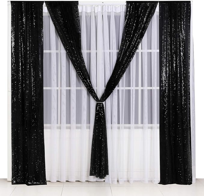 Poise3EHome Black Sequin Backdrop Curtain, 2 Panels 2Ft x 8Ft Glitter Photography Background for Party Baby Shower Wedding Birthday Christmas Thanksgiving Halloween Decoration - Image 8