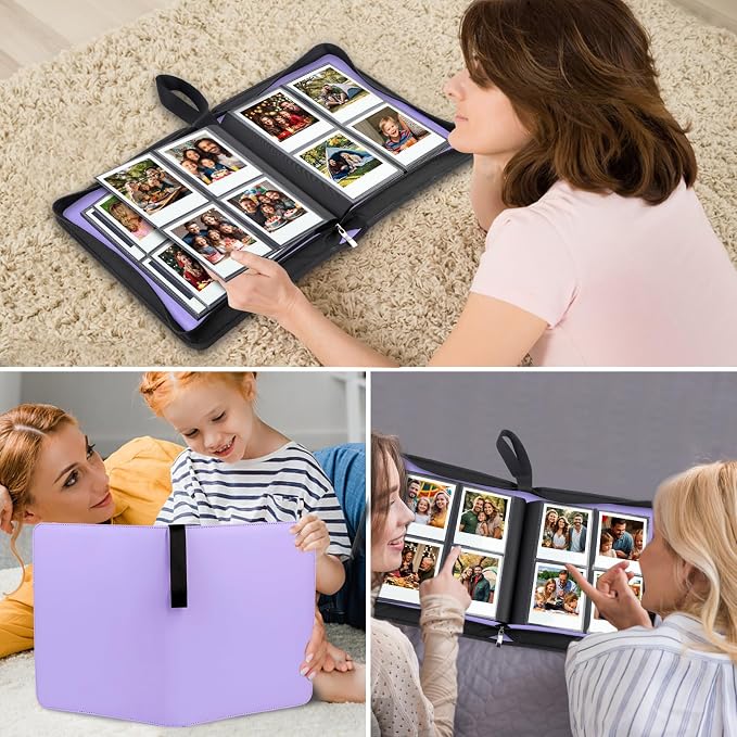 Veicevol 256-Pocket Album for Polaroid i-Type, 600 & SX-70 Photos, Purple | Designed for Fujifilm Instax Wide Photos, Water-Resistant PU Leather Cover, Zipper Closure, Securely Holds Up to 256 Photos - Image 7