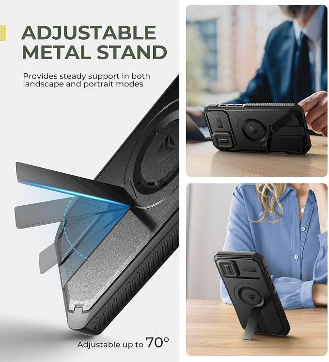 Dexnor for iPhone 16 Plus Case with Slide Camera Cover & Adjustable Kickstand, Magnetic Rugged Shockproof Bumper Cases Heavy-Duty Mangetic Protective Cover,Black - Image 5