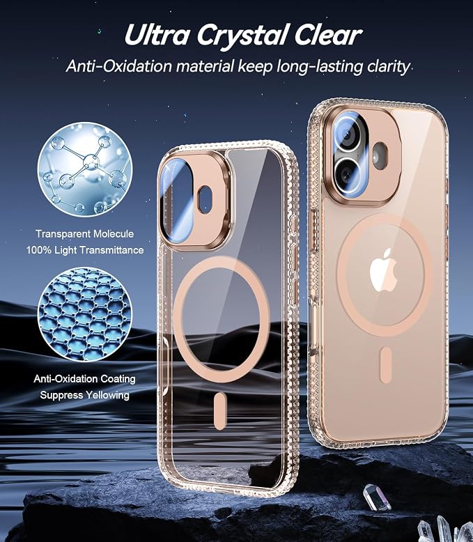 VOFATA [Upgraded] for iPhone 16 Case with Camera Cover Stand [Fit for MagSafe][9H Camera Lens Protector] Mil-Grade Protection Transparent Magnetic iPhone 16 Phone Case, Clear Gold - Image 4