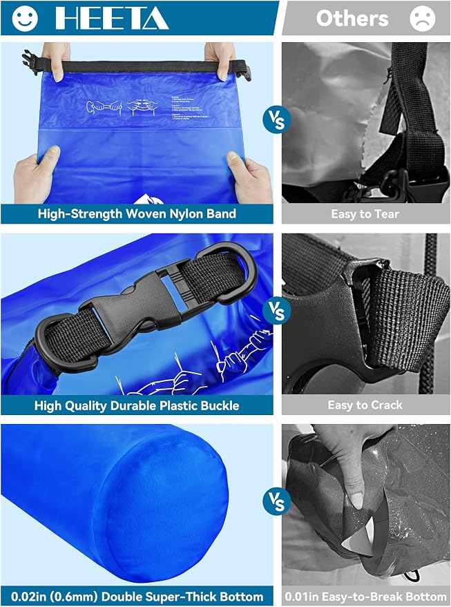 HEETA Dry Bag Waterproof Backpack with Phone Case 5L/10L/20L/30L/40L | Roll Top Lightweight Dry Storage Bag for Women Men, Travel Boating Kayaking Paddle Board Camping Beach Essentials Accessories - Image 4