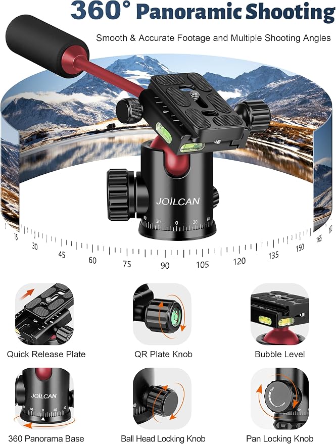 83" Camera Tripod, Aluminum Tripod Monopod for DSLR Phone | Heavy Duty Travel Tripod for Spotting Scope Binoculars Telescope Camcorder, 360° Ball Head, Max Load 35Lb - Image 5