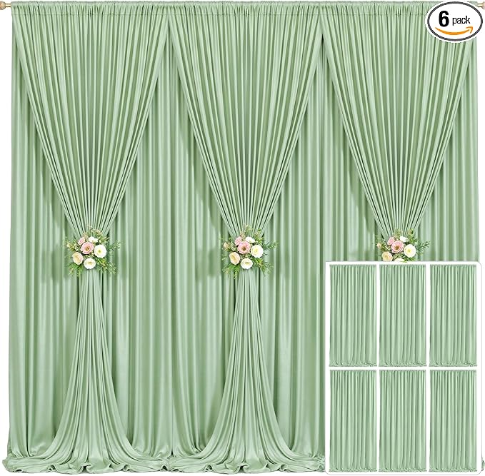 6 Panels Sage Green Backdrop Curtain for Parties Wrinkle Free Dark Green Photo Curtains Backdrop Drapes Fabric Decoration for Baby Shower Birthday Party Photography 30ft(W) x 10ft(H) by Tao-GePartyDecorations