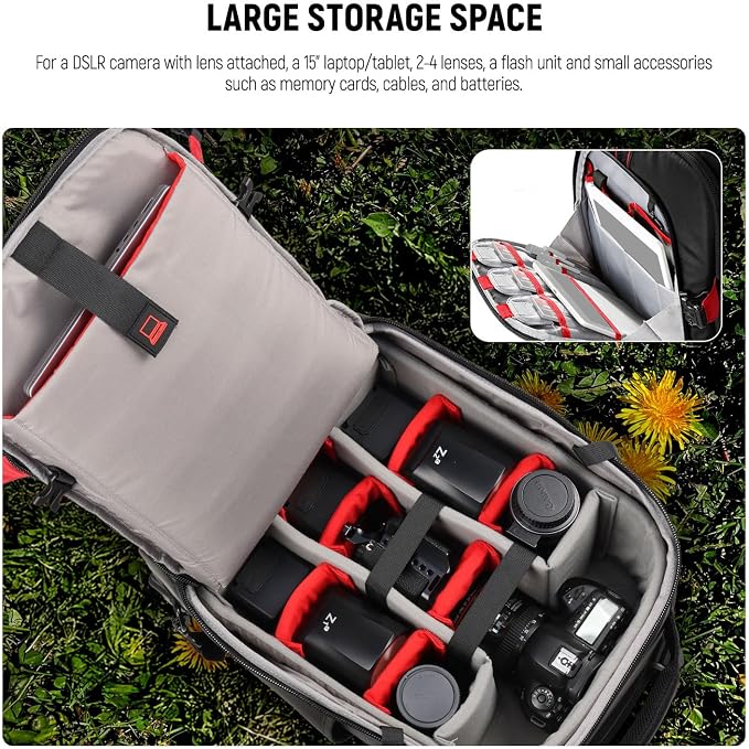 Neewer 2-in-1 Rolling Camera Backpack Trolley Case - Anti-shock Detachable Padded Compartment, Hidden Pull Bar, Durable, Waterproof for Camera,Tripod,Flash Light,Lens,Laptop for Air Travelling(Black) - Image 2