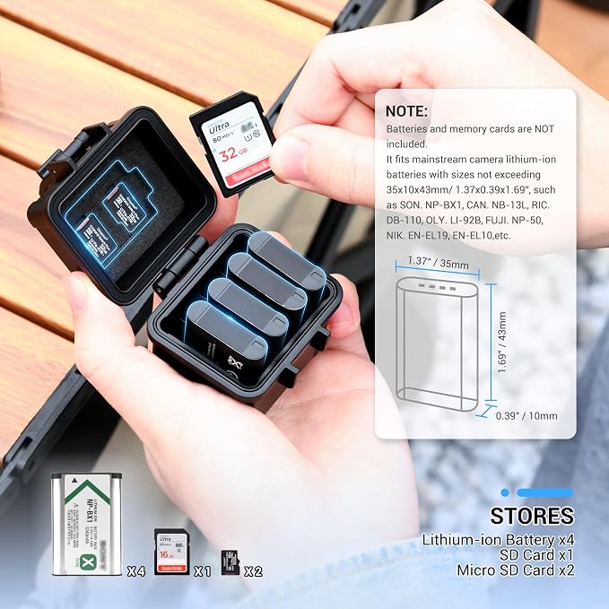 DB-110 LI-92B LI-90B NP-50 Battery and SD Micro SD Card Case, Water-Resistant & Shockproof, Camera Battery Case Holder Storage Box for 4X DB-110/LI-90B/LI-92B/EN-EL19/EN-EL10/NB-13L/NP-BX1/SLB-11A - Image 2