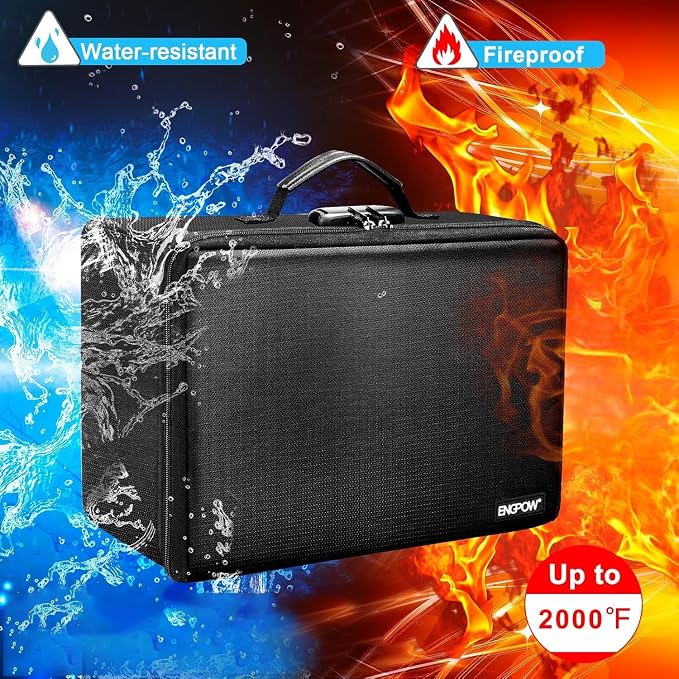 ENGPOW Fireproof Photo Storage Box with Lock,Photo Box Organizer with Divider＆Mesh Bag,Collapsible Portable Photo Storage Containers with Handle for Photos, Picture,Scrapbook,Art,Craft(Box Only) - Image 2