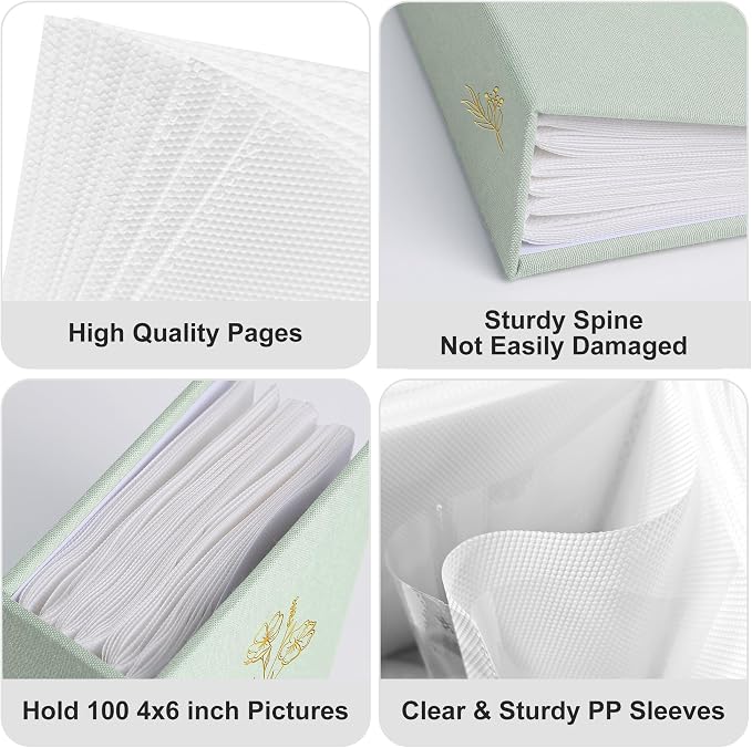 Holoary Photo Album 4x6 100 Photos, 100 Pockets 4”x6” Picture Album, Linen Fabric Cover Picture Book for Photos with Writing Area, 4x6 Photo Albums for Family Weddings Travel Memories(Sage) - Image 6
