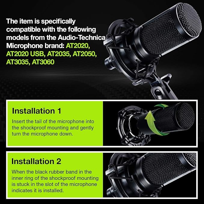 AT2020 Microphone Shock Mount with Pop Filter, Custom Built for AT2020 Mic | Pop Filter & Anti-Vibration Suspension, Holder Clip, Fits Audio technica AT2020USB+/AT2035/ATR2050/AT3035/AT3060 for Studio - Image 5