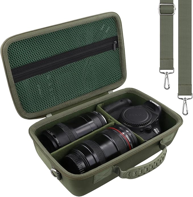 khanka Camera Case for Canon EOS Rebel R6 V/T7/T100/T6/R50/R100/R5/R7/R8/R6 Mark II/SL3 DSLR Camera,Travel Carrying Case for Canon EOS Rebel Camera and 18-55mm/18-45mm Lens(Military Green Case) - Image 2