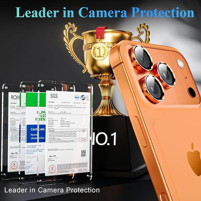 YWXTW Camera Lens Protector for iPhone 17 Pro/iPhone 17 Pro Max, [1 Step Installation Tray] Tempered Glass Screen Protector Metal Individual Camera Cover Accessories Case Friendly (Cosmic Orange-2Pack) - Image 2