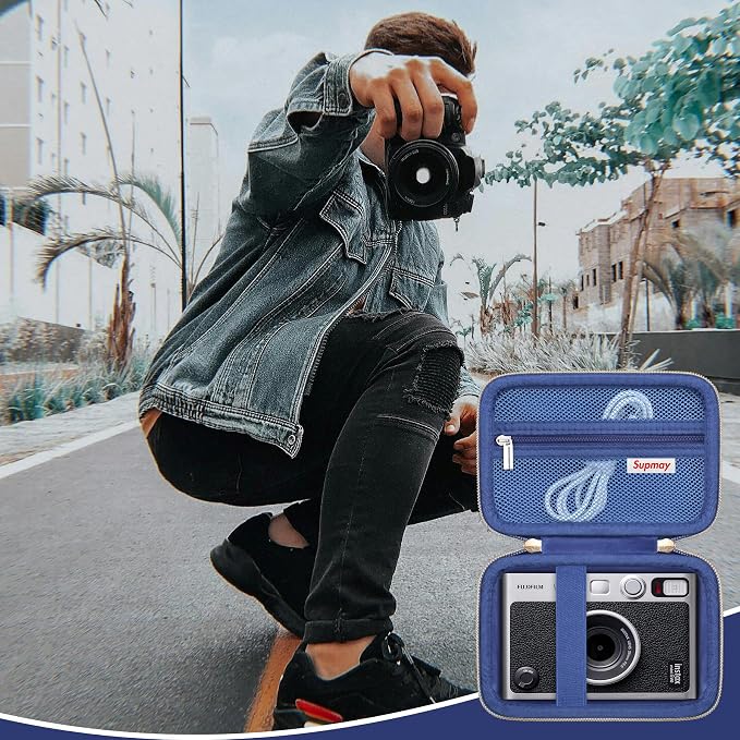 Carrying Case Compatible with Instax Mini EVO Instant Camera, INSTAX MINI EVO Camera Storage Holder Travel Bag with Mesh Pocket for Photos, USB Cables, Film, Blue - Image 7
