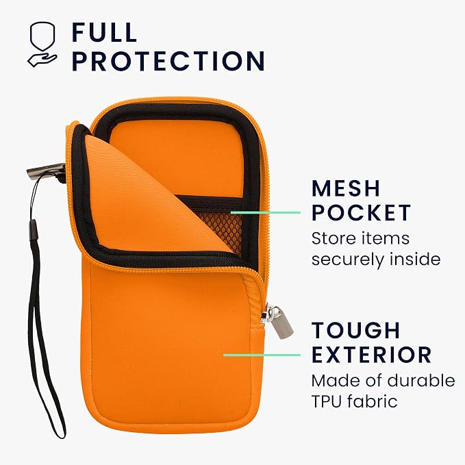 kwmobile Universal Phone Pouch Size XL - 6.7/6.8" - Neoprene Smartphone Pouch with Zip - Water-Repellent Mobile Phone Case - Sleeve in Neon Orange - Image 3