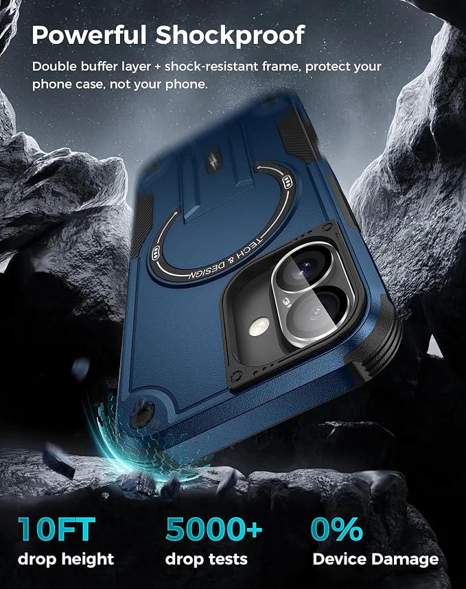 Goton 3 in 1 for iPhone 16 Case with Privacy Screen Protector Blue | Glass Camera Lens Protector,Compatible for MagSafe,Invisible Kickstand, Shockproof Phone Cover for iPhone16 - Image 4