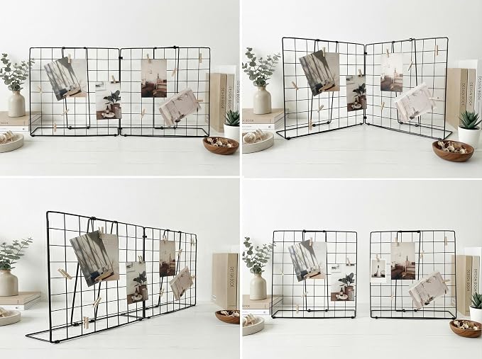 Double-Sided Foldable Desktop Photo Display Board Black | 20 Wooden Clips, Message Board, Detachable to 2 Small Photo Stands, Accessory & Handcraft Display Board for Home & Office - Image 4
