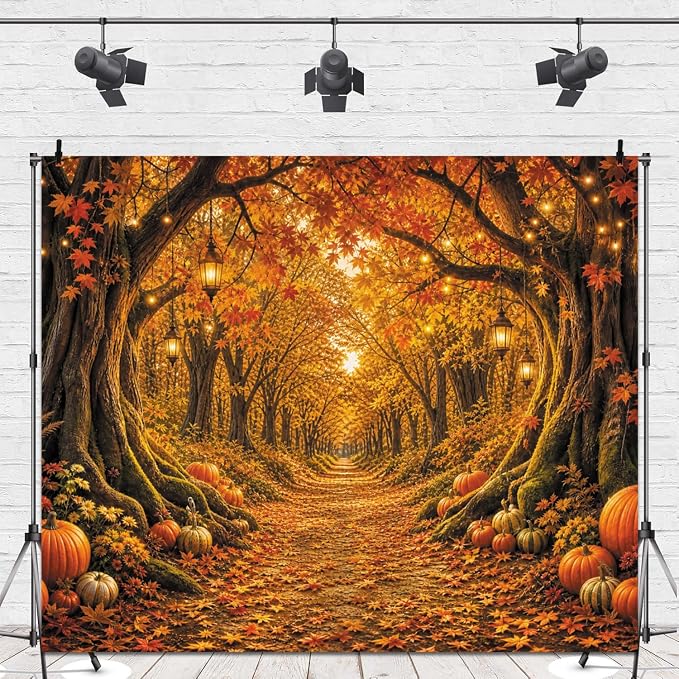 Fall Forest Photo Backdrop 10x8ft Autumn Garden Backdrop for Photography | Fall Pumpkin Maple Leaves Backdrops Wonderland Background for Photoshoot Thanksgiving Party Decorations Photo Booth Props - Image 4