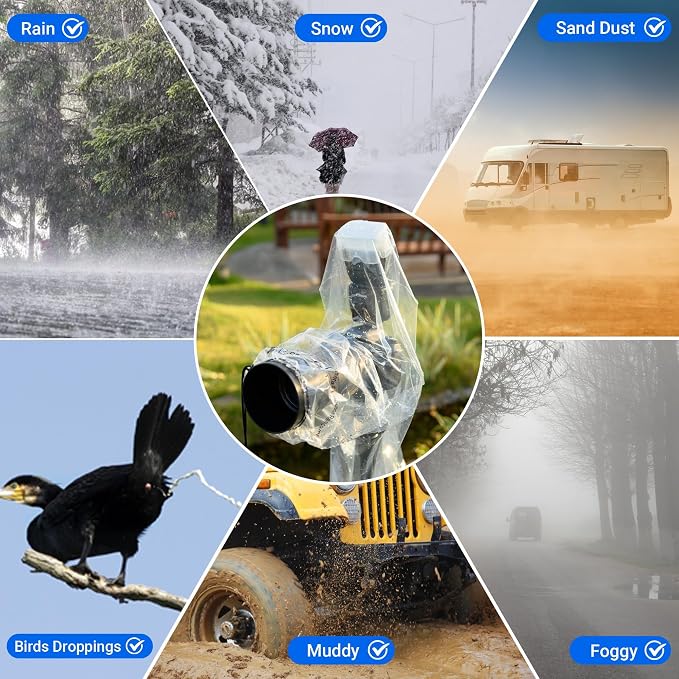 2PCS Clear Camera Rain Cover Sleeve with Flash for Camera + Lens up to 18" | Waterproof,PE Material,Dust-Proof,for Canon EOS R5 R6 Rp 5D 6D 7D 90D 80D 77D Z7II Z6II Z5 D850 D810 D780 D3500 D5600 D7500 - Image 8
