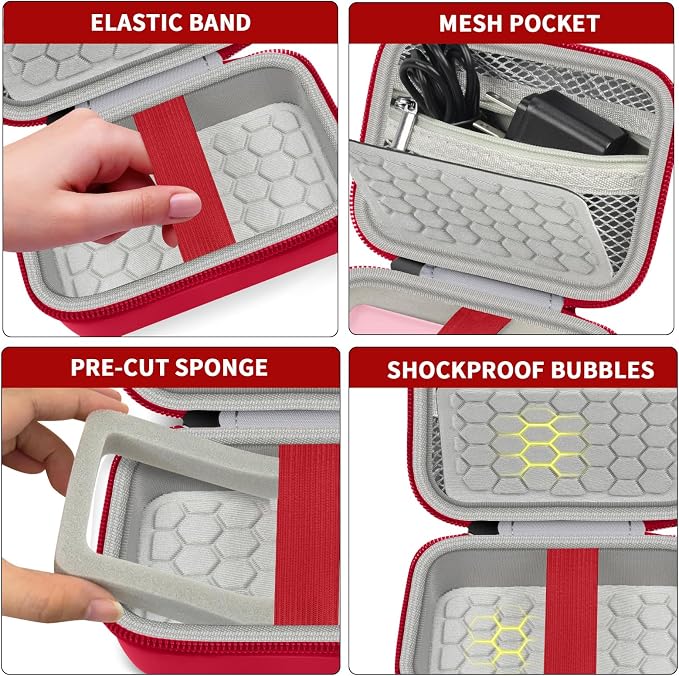 Comecase Digital Camera Case for Kodak PIXPRO FZ45 FZ55 for Travel, Red | Fits Cameras up to 4.33 x 3.07 x 2.3 in, Pre-Cut Foam, Elastic Strap&Hand Strap, Mesh Pocket for Accessories, Case Only - Image 4