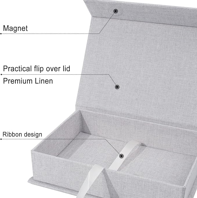 8x10" Archival Photo Storage Box with Lid – Stackable Memory Keepsake Organizer for Photos, Certificates, Jewelry & Scrapbooking Supplies, Photo Cases and Postcard Keeper Storage Container Box Grey - Image 8