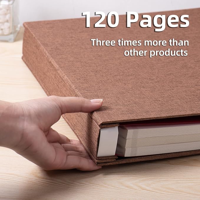 Large Photo Album Self Adhesive 4x6 5x7 3x5 8.5x11 Scrapbook Magnetic Album DIY Scrap Book Length 13 x Width 12.8 (Inches) 120 Sticky Pages Linen Cover DIY Photo Album (Brown) - Image 4