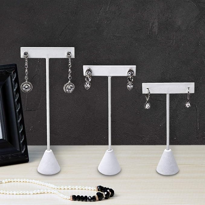 Ikee Design 6 Pcs Set Earring Jewelry Display, Premium White Faux Leather | STURDY EARRING DISPLAY: White faux leather stand with a stable metal base for showrooms and trade shows; 2.5"W x 5.5"H. - Image 7