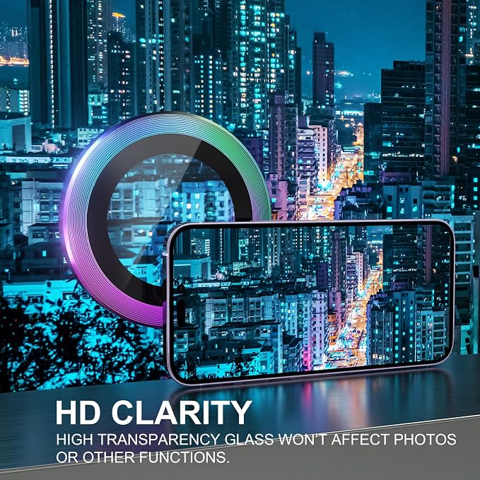 Choiche for iPhone 14 Pro/iPhone 14 Pro Max Camera Lens Protector | Ultra HD, 9H Tempered Glass Camera Cover Screen Protector Metal Ring Decoration Accessories (Colorful) - Image 5