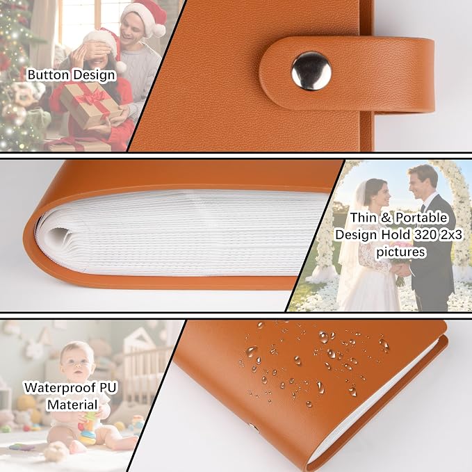 320 Pockets 2x3 Inch Photo Album for Polaroid & Instax Mini Pictures, Brown | PU Leather Cover, Gift Box Packaging, Acid-Free Pages, With Snap Closure, Securely Hold all Your Precious Instant Snapshots - Image 6