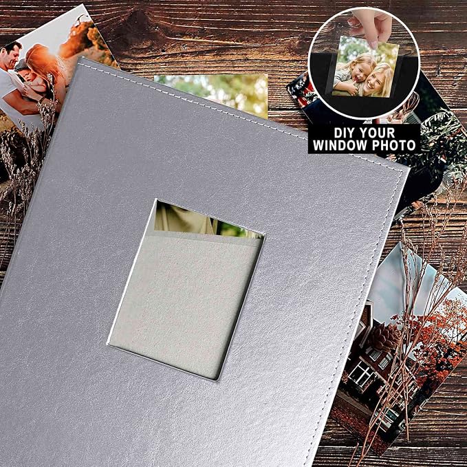 Ywlake Photo Album 4x6 400 Pockets, Leather Photo Albums Holds 400 Vertical Pictures Only Silver - Image 3
