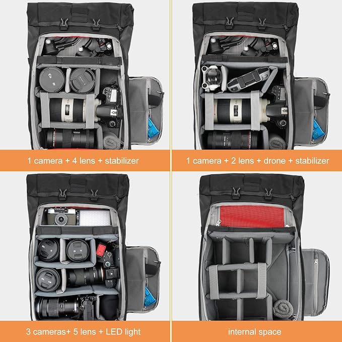 Camera Backpack Waterproof Camera Bag Satchel for Photographer DSLR SLR Mirrorless with Laptop Compartment and Rain Cover - Image 2