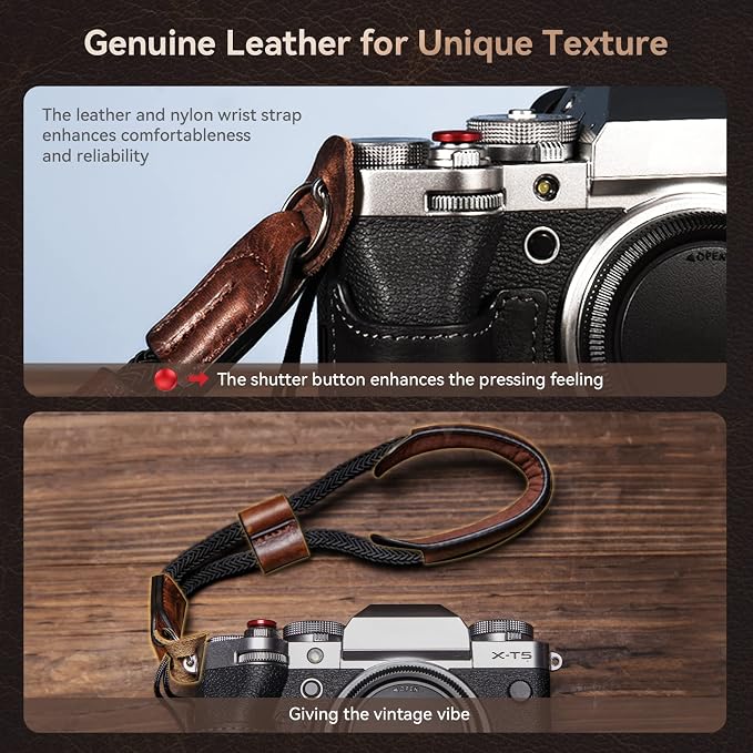 SMALLRIG Half Case for Fujifilm X-T5 with Wrist Strap and Shutter Button | Retro Style Leather Camera Case with Aluminum Baseplate, X-T5 Camera Case Cover for FUJIFILM X-T5-3927 - Image 5