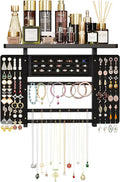 Emfogo Jewelry Organizer Hanging Wall Mounted Jewelry Holder, 5-in-1 Large Capacity Necklace Organizer Wall Display for Ring, Necklaces, Bracelets, Earrings(Black) by Emfogo