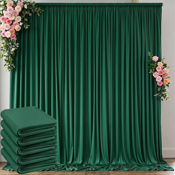 20 ft x 10 ft Wrinkle Free Hunter Green Backdrop Curtain for Parties, Polyester Dark Green Photo Backdrop Drapes 4 Panels 5x10ft for Baby Shower Wedding Birthday Party Photography Curtains by Outpain
