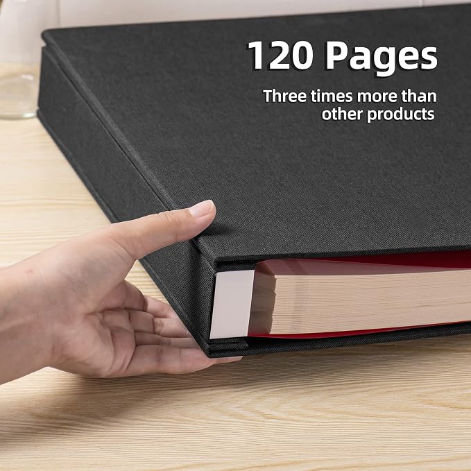 Large Photo Album Self Adhesive 4x6 5x7 3x5 8.5x11 Scrapbook Magnetic Album DIY Scrap Book Length 13 x Width 12.8 (Inches) 120 Sticky Pages Linen Cover DIY Photo Album (Black) - Image 4
