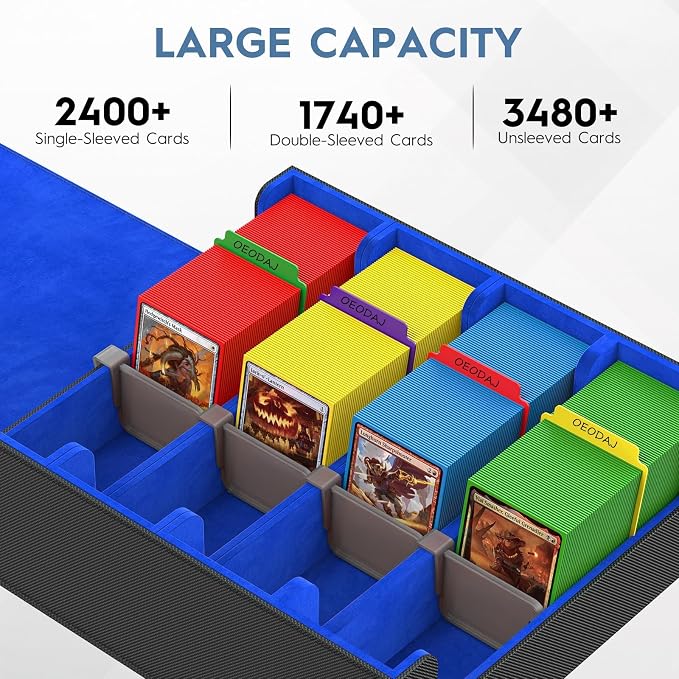 4 Row Trading Card Storage Box, 3200+ MTG Card Storage, Black & Blue | TCG Card Organizer Box with 24 Colorful Dividers and 4 Stands, Bulk PKM Storage, Deck Case Holder Fits for YuGiOh, Game Cards - Image 3