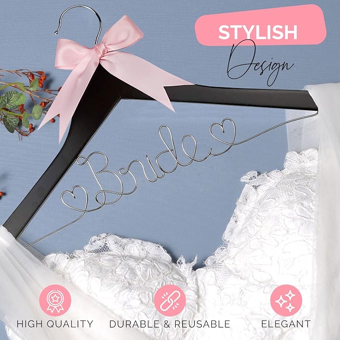 Bride Hanger for Wedding Dress, Wooden Gown Display with White Finish, Elegant Keepsake for Ceremony Photos, Bridal Shower Gift, Getting Ready Accessory for Special Day(Anatto Wood) - Image 2