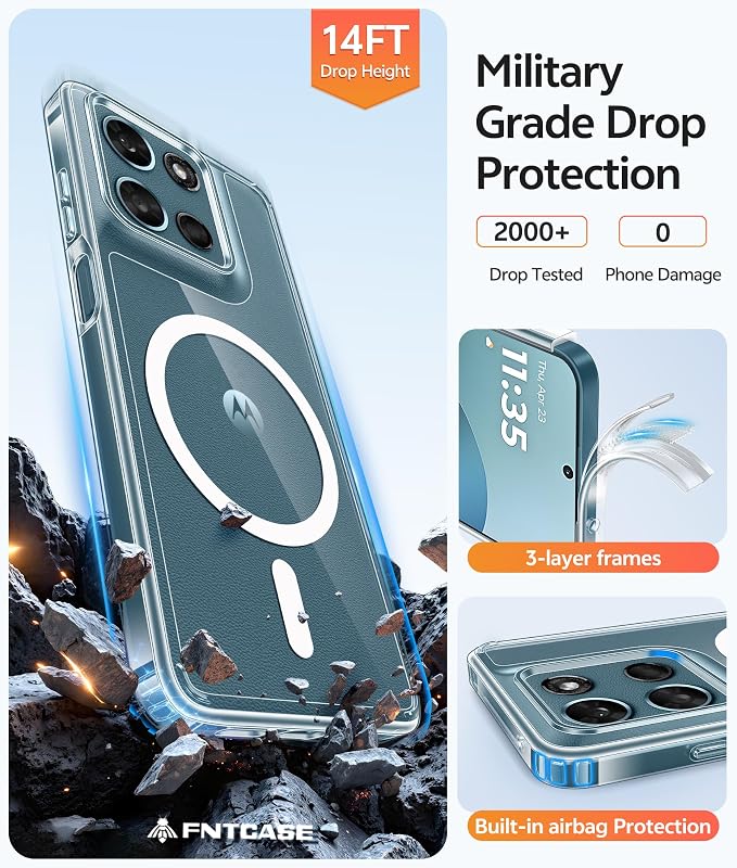 FNTCASE for Moto G Play 2026 / G 2026 / G 2025 Phone Case, Screen Protector | Anti Yellowing Magnetic Back, 14FT Military Grade Drop Protection, Shockproof Protective Phone Cover, Transparent - Image 5
