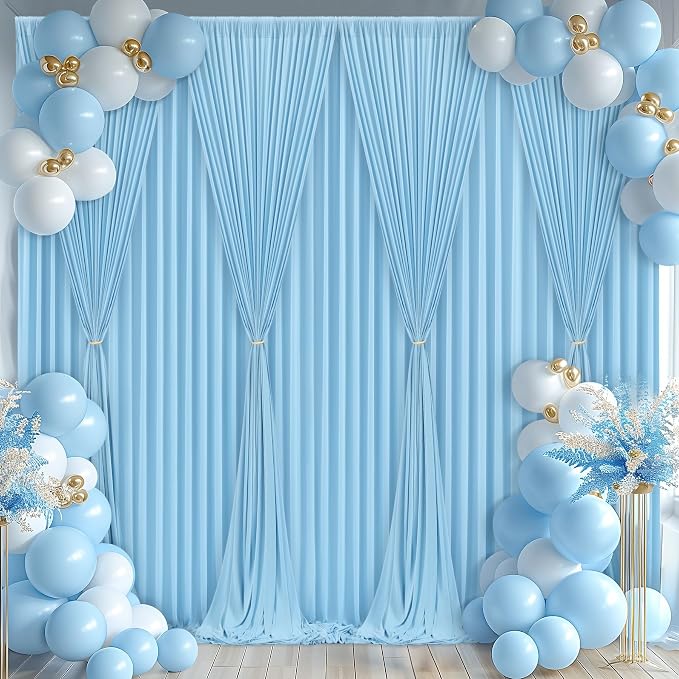 Blue Backdrop Curtains 6 Panels - Wrinkle-Free Light Blue Curtains Polyester Photography Drapes Photo Background for Baby Shower Birthday Party Decorations- 24 X10FT (Blue) - Image 7