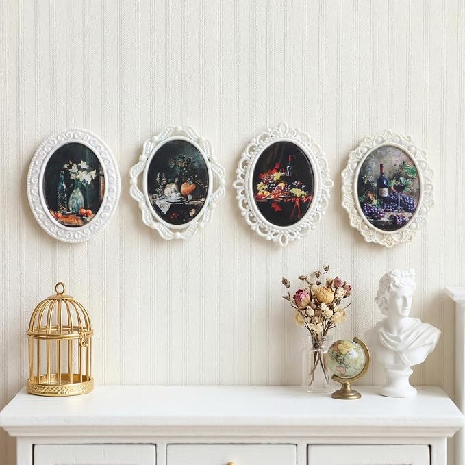 7pcs Mini Picture Frame,Small Vintage Picture Frame 1/12 Scale Accessory | White Oval, with 7 Pictures, Antique Tiny Photo Frame, for DéCor, Tabletop Wall Mount, Display - Image 4