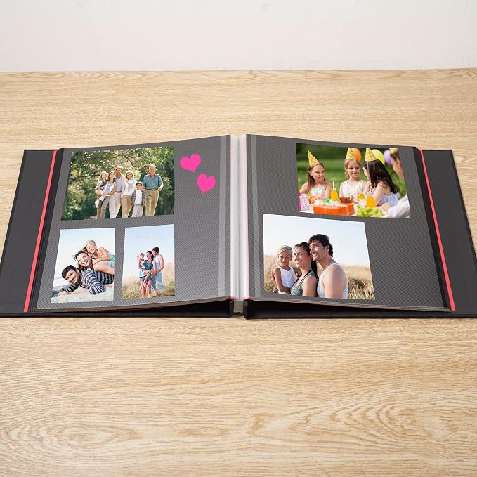Large Photo Album Self Adhesive 4x6 8x10 10x12 13"x12.6" Scrapbook Album 12.6"x11" Inch 60 Black Sticky Pages Linen Cover Magnetic Photo Album with A Metallic Pen and DIY Stickers(Black) - Image 3