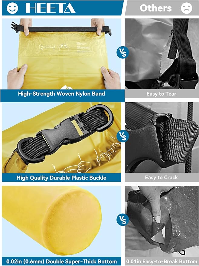 HEETA Dry Bag Waterproof Backpack with Phone Case 5L/10L/20L/30L/40L | Roll Top Lightweight Dry Storage Bag for Women Men, Travel Boating Kayaking Paddle Board Camping Beach Essentials Accessories - Image 4